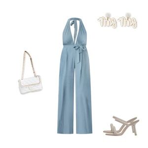 Teal Halter Wide Leg Jumpsuit